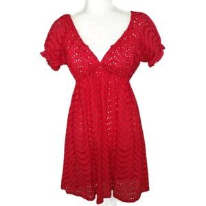 LA Blanca  Red Eyelet Coverup Dress L